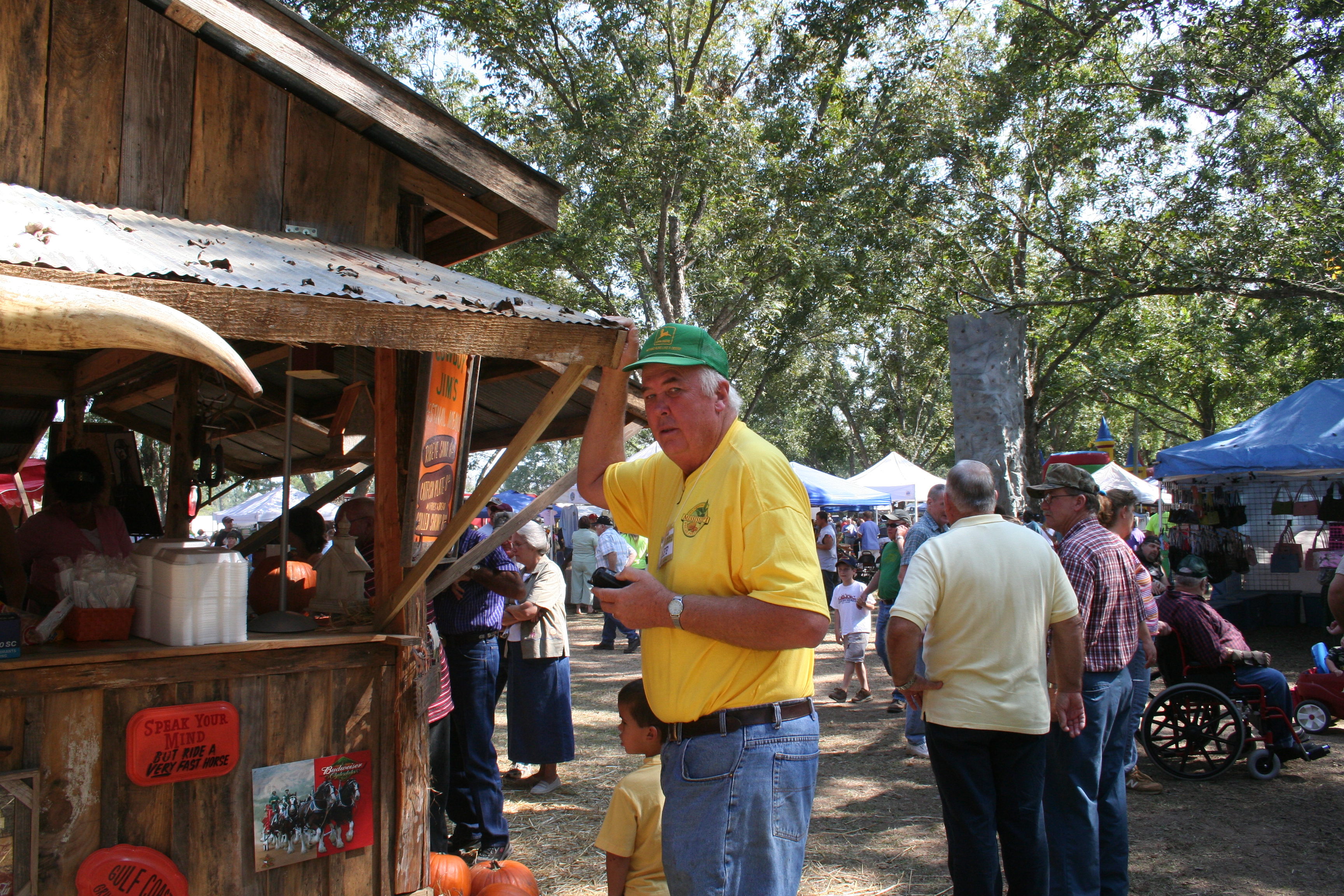 Rustic vendor booth at the Pecan Festival